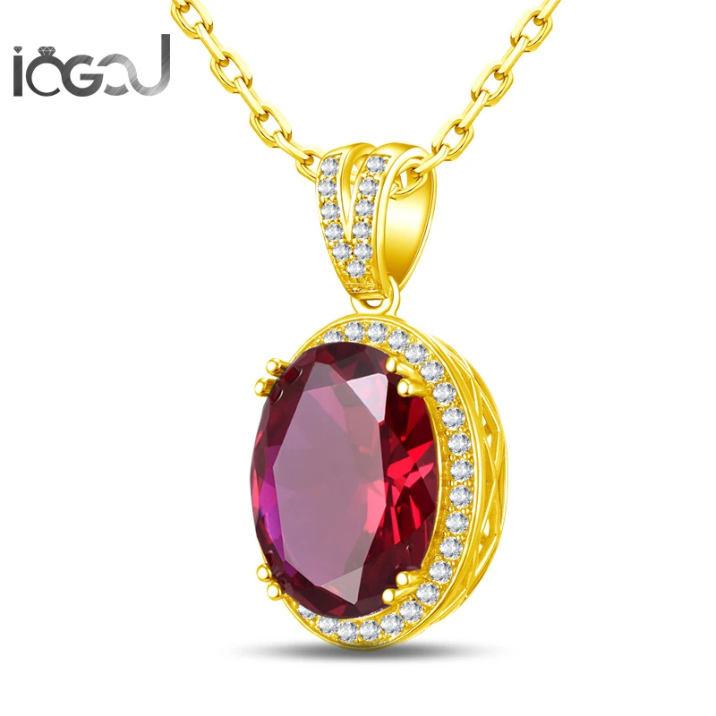 

IOGOU Trendy Yellow Gold Color Oval Cut Red Sona Simulated Men Wedding Party Hip Hop 925 Sterling Silver Pendants Jewelry Gifts