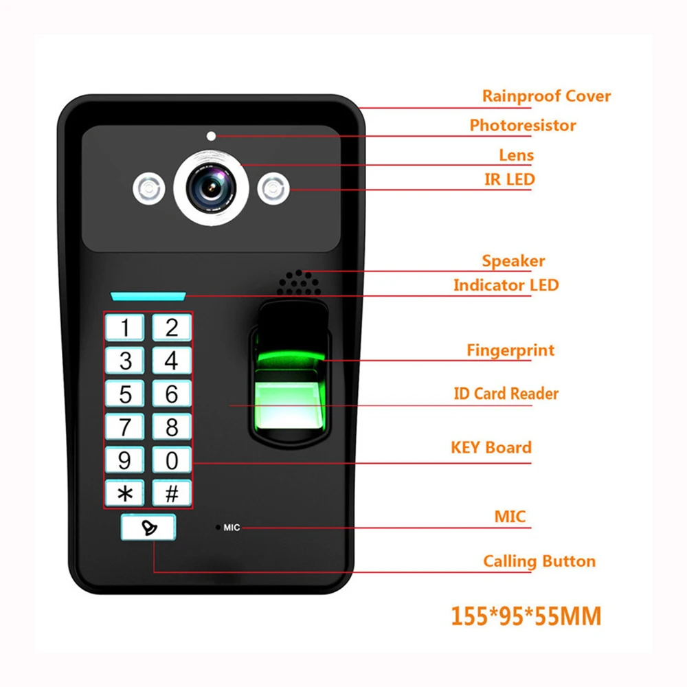 Беспроводной дверной звонок, Wi-Fi, отпечаток пальца, RFID, пароль, видео-телефон двери, дверной звонок, домофон, система входа 1000TVL, уличная камера+ пульт дистанционного управления