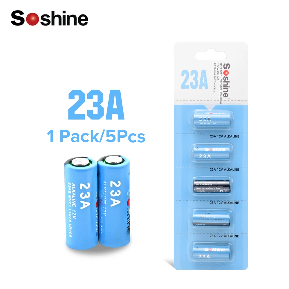 

Soshine 12V Alkaline 23A Battery A23 MN21 L1028 VR22 For Garage Door controller battery RC Part 5Pcs/Lot control remote