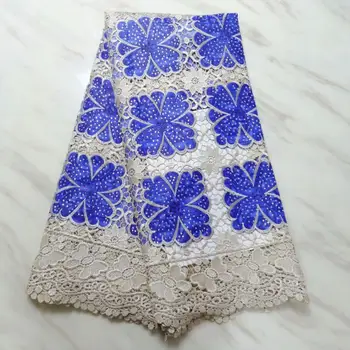 

Hot Sell Blue African Cord Lace Fabric 2019 embroidery cord lace African guipure lace fabric with lots of stones Nigerian lace