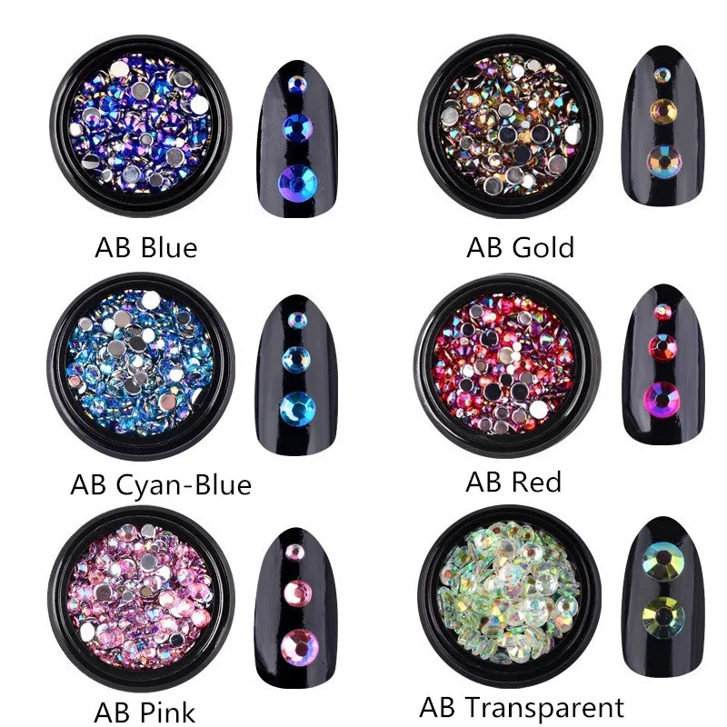 

1 Box Mix Colorful Acrylic Nails Glitter AB Rhinestone 3d Crystal DIY Nail Art Decorations Charm Manicure Accessoires
