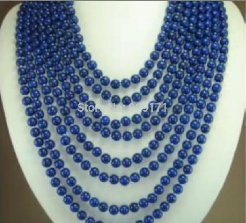 

8 rows Charming 6mm blue lapis lazuli beads necklace AAA