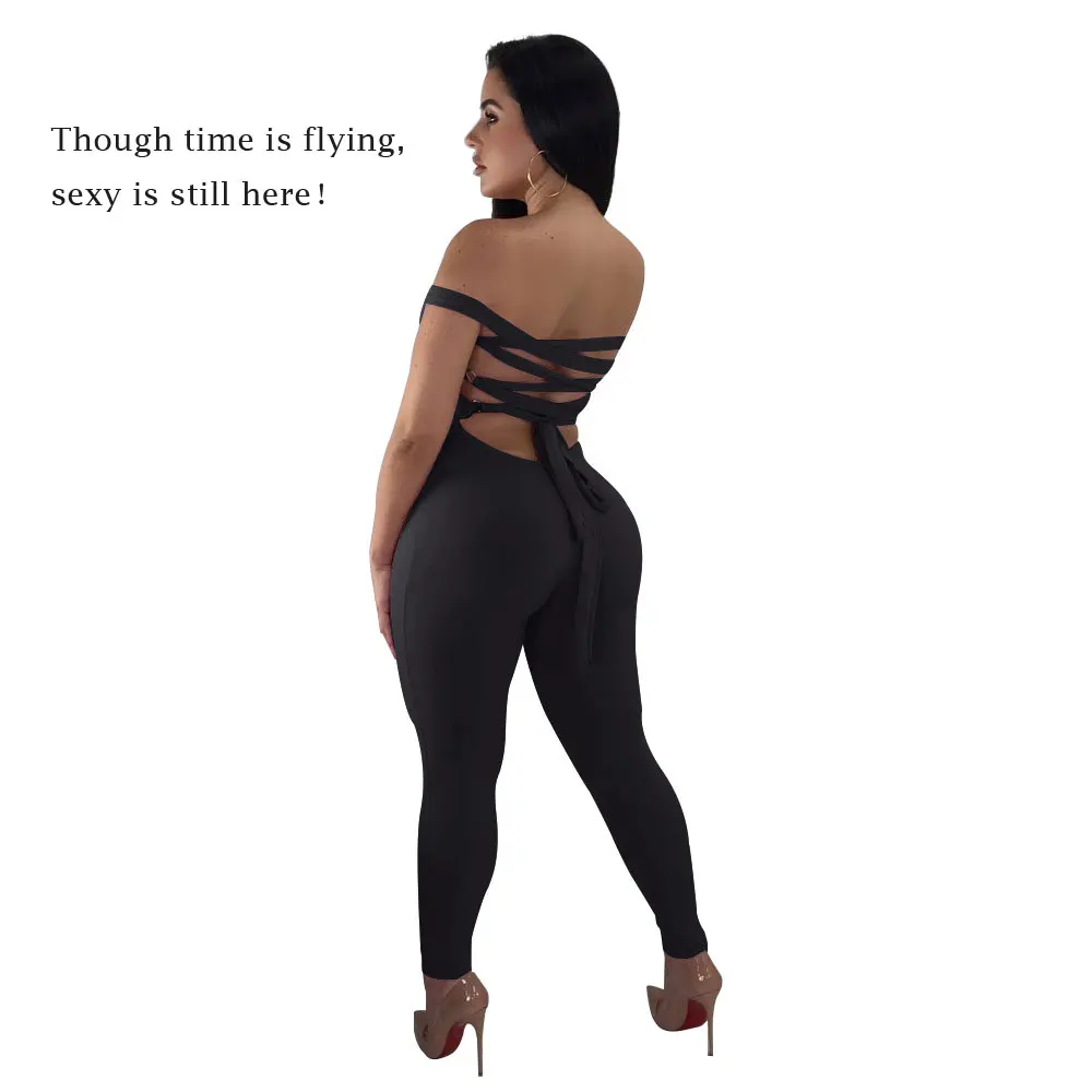 Sexy Bandage Backless Rompers Skinny Female Jumpsuits For Women 2018 Overalls Plus Size playsuit Casual Black One Piece Bodysuit