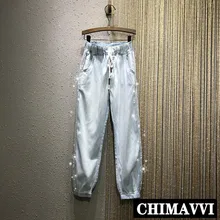 European New Women Side Water Diamond Jeans Summer New Hot Drill Tencel Denim Trousers Student Girls Loose Harem Pants