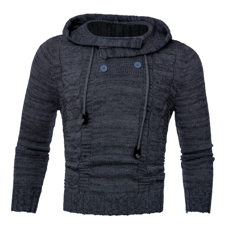 MJartoria Мужской осенне-зимний модный цветной облегающий теплый двубортный свитер с капюшоном - Цвет: Темно-серый