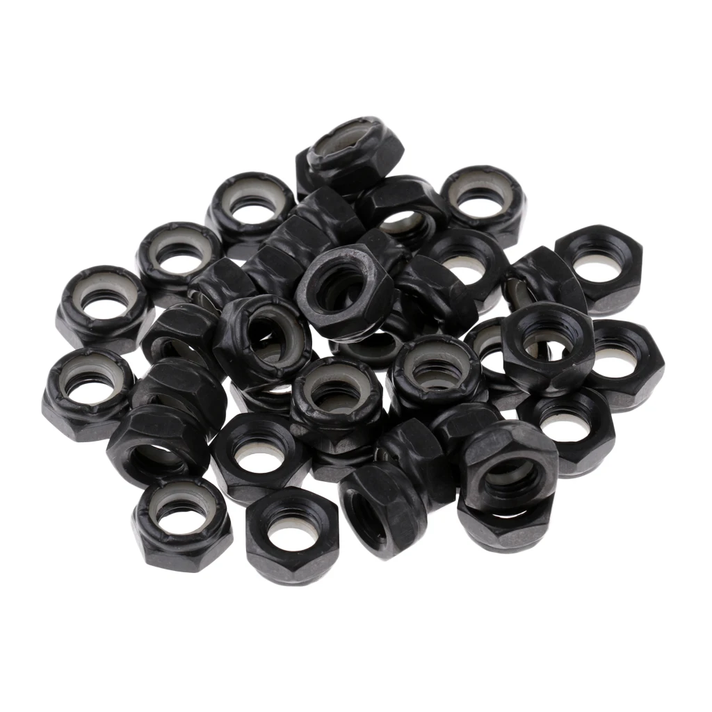 40 Pieces Sturdy Skateboard Longboard Trucks Wheels Replacement Axle Nuts Hardware Black Skateboard Trucks Axle Nuts