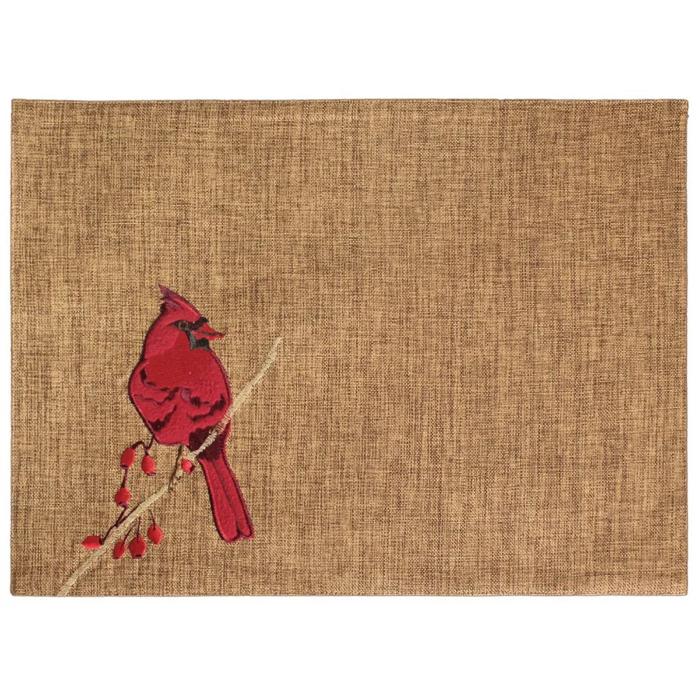 Free Shipping Cardinal Birds Embroidery Table Mat Holiday Dining