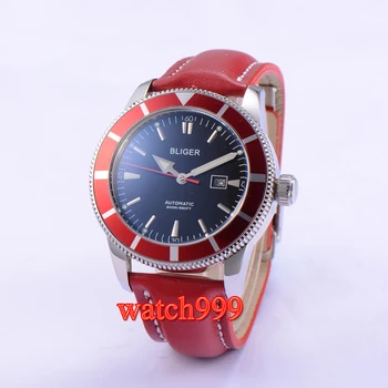 

46mm Bliger black dial Luminous hands deployment buckle waterproof mechanical automatic men's watch