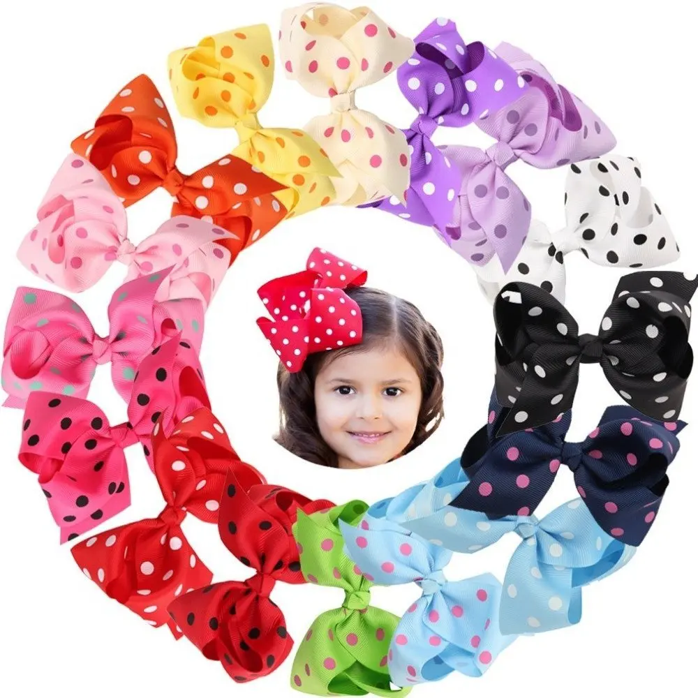 16Pcs 6'' Large Big Girls Hair Accessories Polka Dot Boutique Hair Bows Girls Grosgrain Ribbon Hair Bows Clips for Toddlers