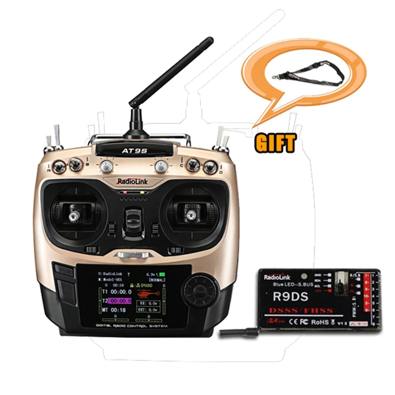 Free Shipping RadioLink AT9S 2.4GHz 10CH AT9 Upgrade Transmitter with R9DS DSSS&FHSS Receiver For RC Drone Boat Multicopter