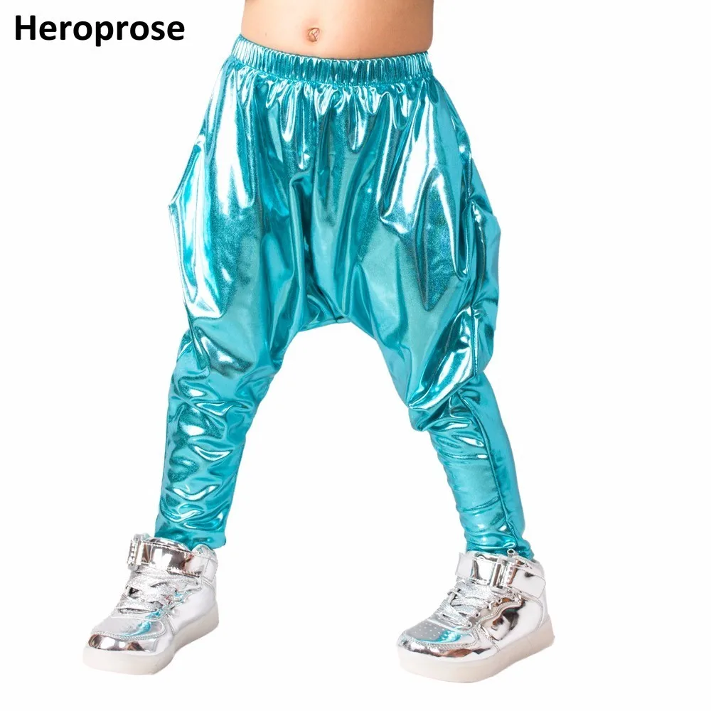 

Heroprose 2018 New personality Light Blue big crotch trousers stage performance costumes harem hip hop skinny pants for kids