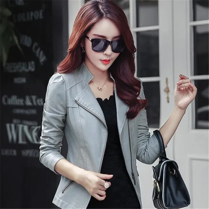 

Plus Size 6XL Leather Outerwear Women's 2018 New Spring Jackets Leather Fashion Slim Jacket for Women Pu Short Autumn Coat K0015