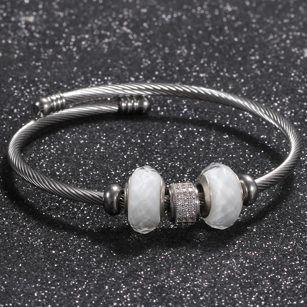 Мода любовь DIY ювелирные браслеты для женщин бусины меняемые из нержавеющей стали серебряный браслет с Бисер Мурано