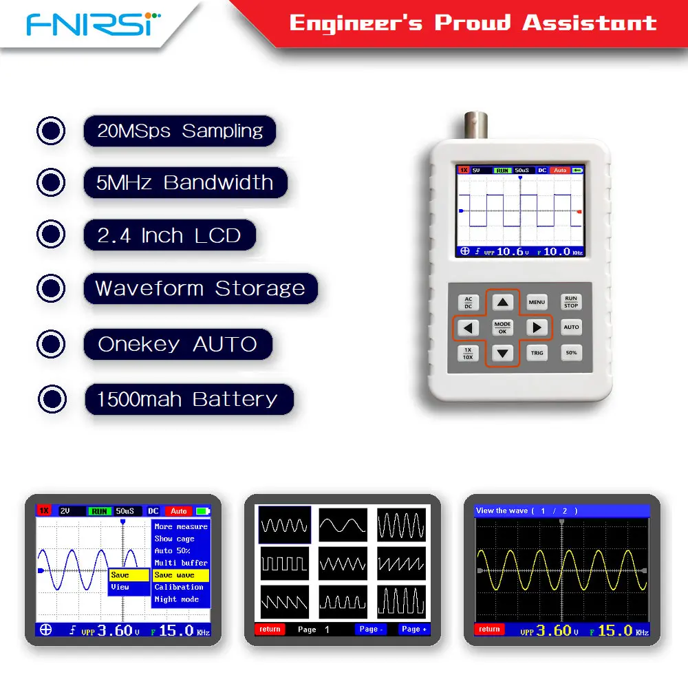 Comprar DSO FNIRSI PRO mini osciloscopio digital portátil 5M ancho de banda 20MSps tasa de muestreo con sonda estándar BNC P6020