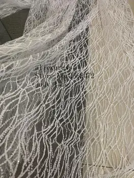 

stock 5yards/bag White interwoven line glitter powder fashion French cloth used for wedding dress fashion stage ch77#