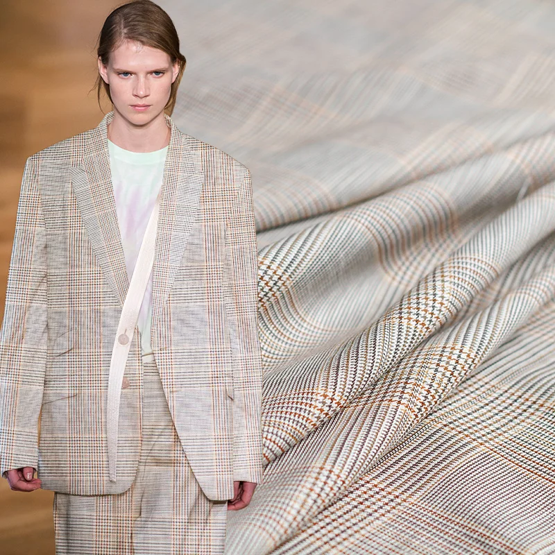 Pearlsilk houndstooth Yarn Dyed worsted Wool and Flax Linen garment