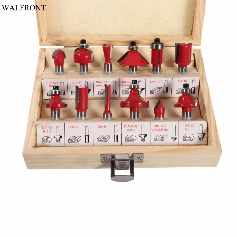 

12 Pcs/case Milling Cutter 8mm Shank Cemented Carbide Router Bit Woodworking Cutter Bit Set with Wood Case Box