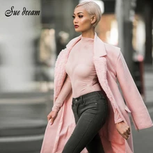 Новая женская зимняя Толстая Ветровка розовая сексуальная глубокий v-образный вырез темная Пряжка шерстяное пальто длинный рукав Клубное длинное пальто куртка