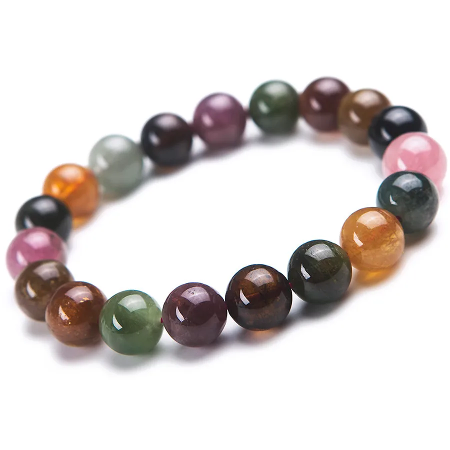 

Natural Precious Colorful Tourmaline Bracelets For Women Famale Clear 10.5mm Round Bead Crystal Stretch Bracelet Drop Shipping