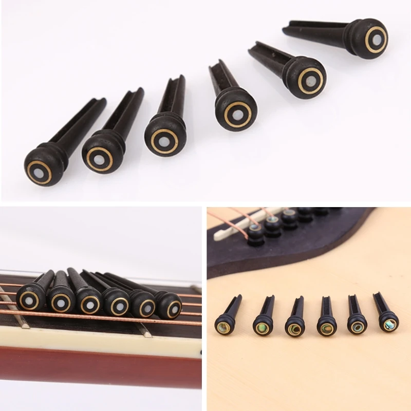 6Pcs/set Ebony Shell Guitar Bridge Pins For Acoustic Guitar Parts