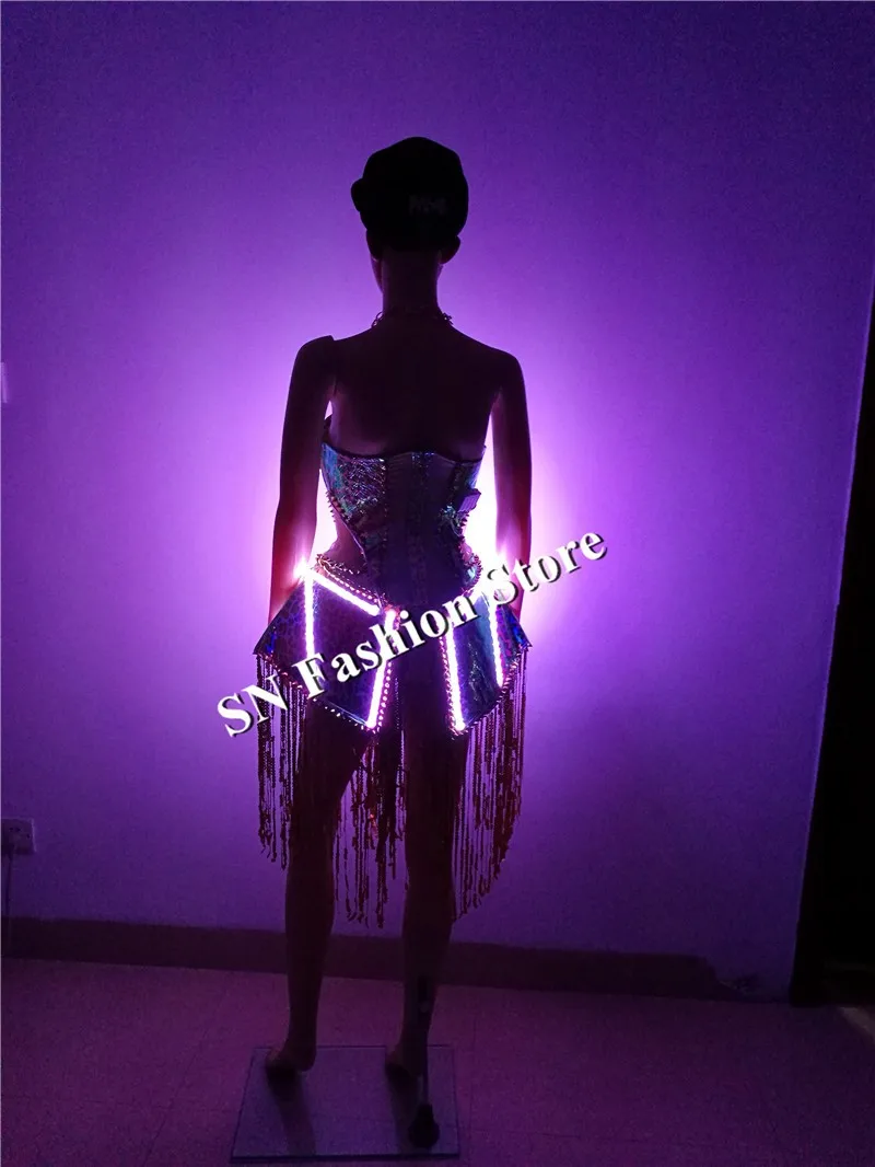 SS1-2 RGB Яркая сексуальная певица Bellydance Бальные LED костюм светло костюмы Подиум носит DJ бюстгальтер одежда платья этап