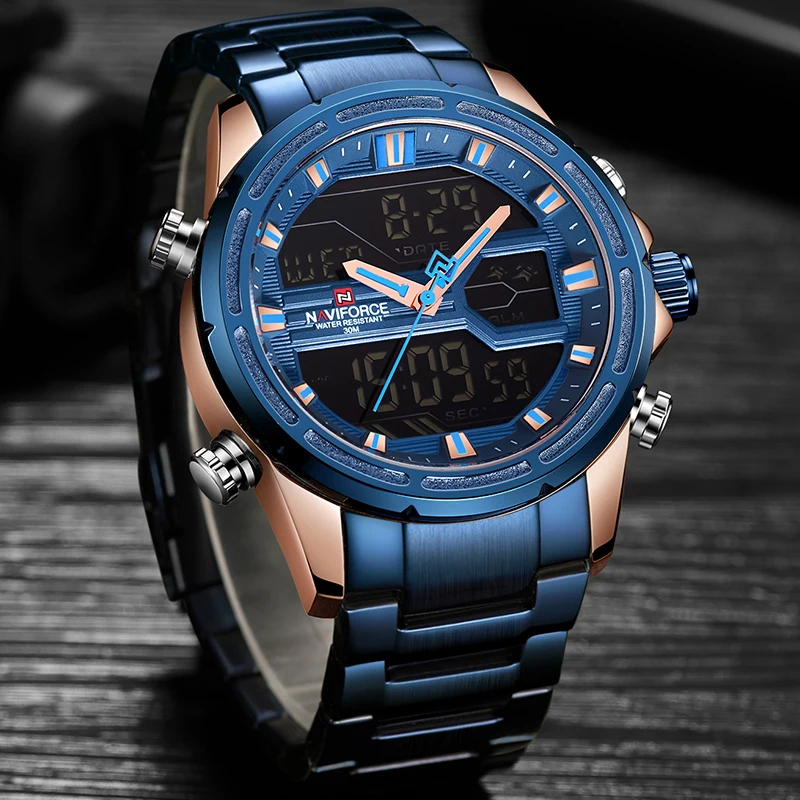  NAVIFORCE Top Brand Men Sports Watches Men's Quartz LED Digital Military Wrist Watch Fashion Full S