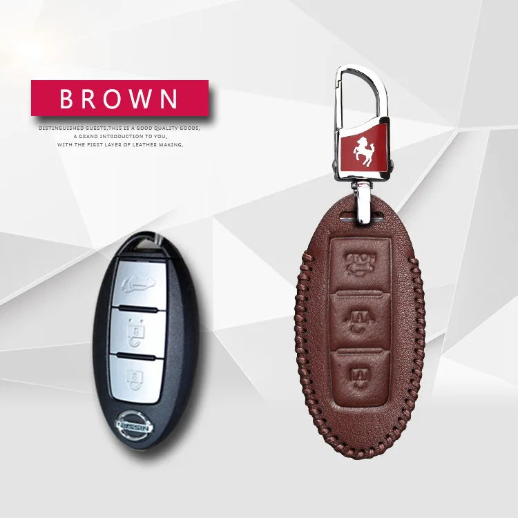 KUKAKEY кожаный чехол для ключей автомобиля брелок для Nissan Qashqai Teana Tiida Sylphy Sunny X-Trail Skyline Juke Alissa держатель для ключей на сумку - Название цвета: 3Key Brown Hold