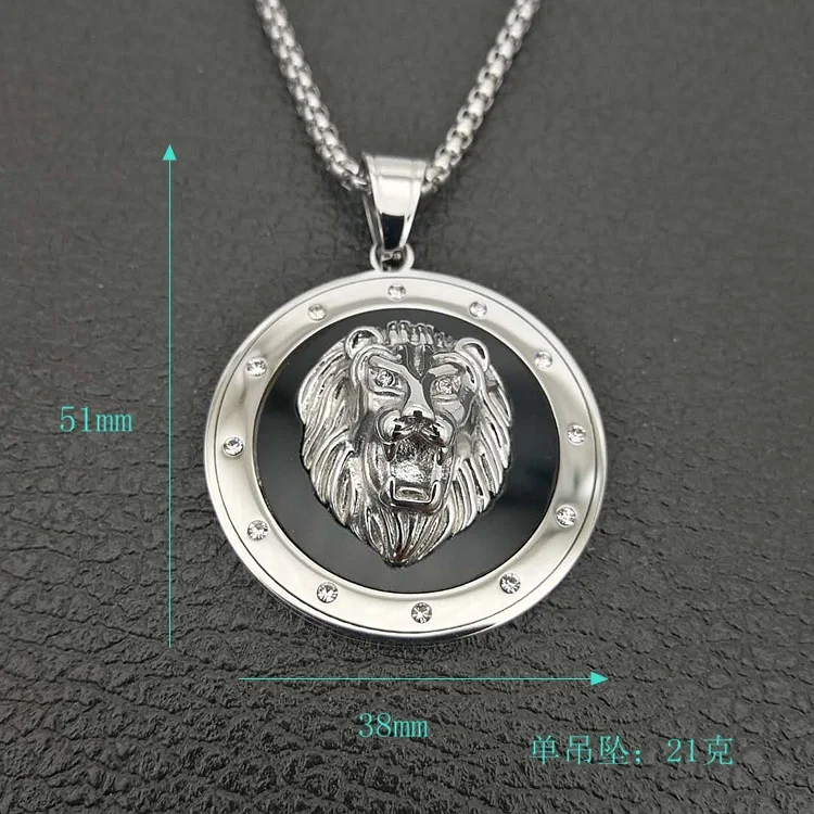 JIANGXIUQIN Mens Necklace Mens 316L Stainless Animal Lion Head Pendant Gothic Stainless Steel Pendant Necklace Silver Black Punk Gothic Style Color : Silver Black, Size : Chain 80cm