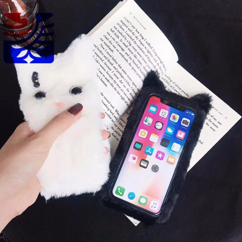 PEIPENG 3D Cute animal Teddy Dog Hairy Warm Fur phone case For iPhone 7 Plus Silicone Case For iPhone X XS Mas 8 7 6 6s Plus XR iphone 7 plus phone cases