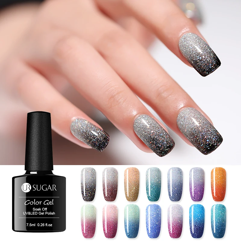 UR SUGAR 7.5ml Thermal UV Gel Nail Polish 3 Colors Holographic Glitter Gel Polish Soak Off UV LED Gel Varnish Semi Permanent