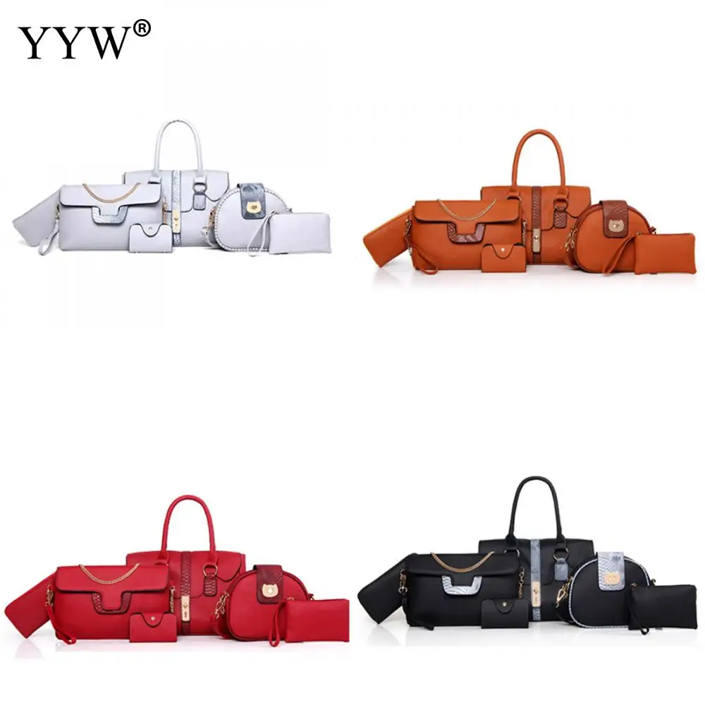 

6 Pcs/Set Women Bag Set Pu Leather Handbags Brands Tote Bag Lady'S Shoulder Crossbody Bags Clutch Bag Womens'Pouch High Quality