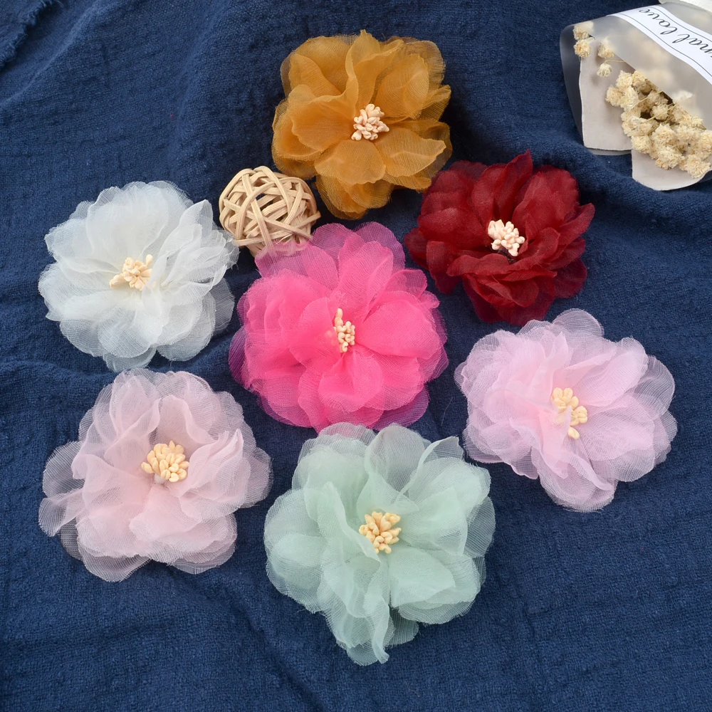 5PCs Soft Chiffon Artificial Flowers DIY Sewing For Handicraft Rose