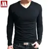 2022 Spring High-elastic Cotton T-shirts Male V Neck Tight T Shirt Hot Sale New Men's Long Sleeve Fitness Tshirt Asia size S-5XL 1