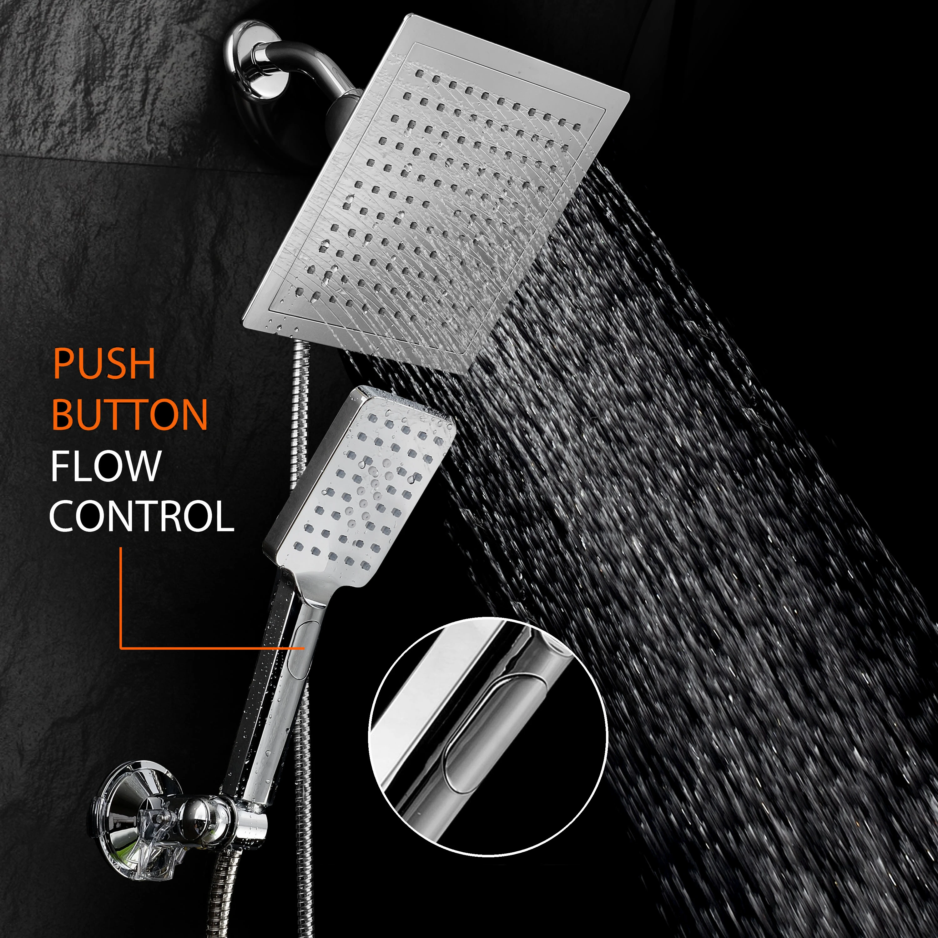 DreamSpa Ultra Luxury Rainfall Combo with Revolutionary Push Control Hand Shower (Square)