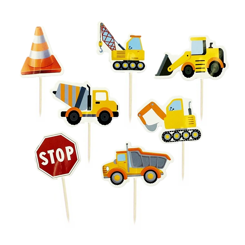 35pcs Cartoon Car Cupcake Toppers Picks Warning Sign Construction