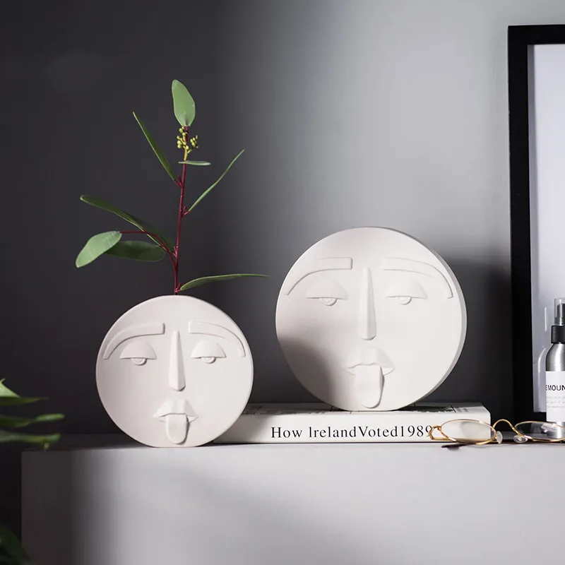 

Nordic Style Modern Face Mask Ceramic Vase Home Decoration Flower Vases Head Matte Table Flower Vase for Wedding Decoration Prop