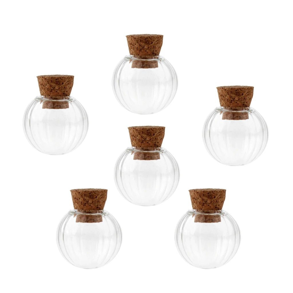 6Pcs Clear Mini Pumpkin Empty Glass Wishing Bottles Vial Pendant Charms Jars