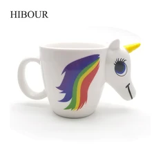 

HIBOUR Unicorn Mugs with 3D Color Changing Temperature Creative Cartoon Cute Gift Magical Horse Drinkware 350ml Ceramic Cups