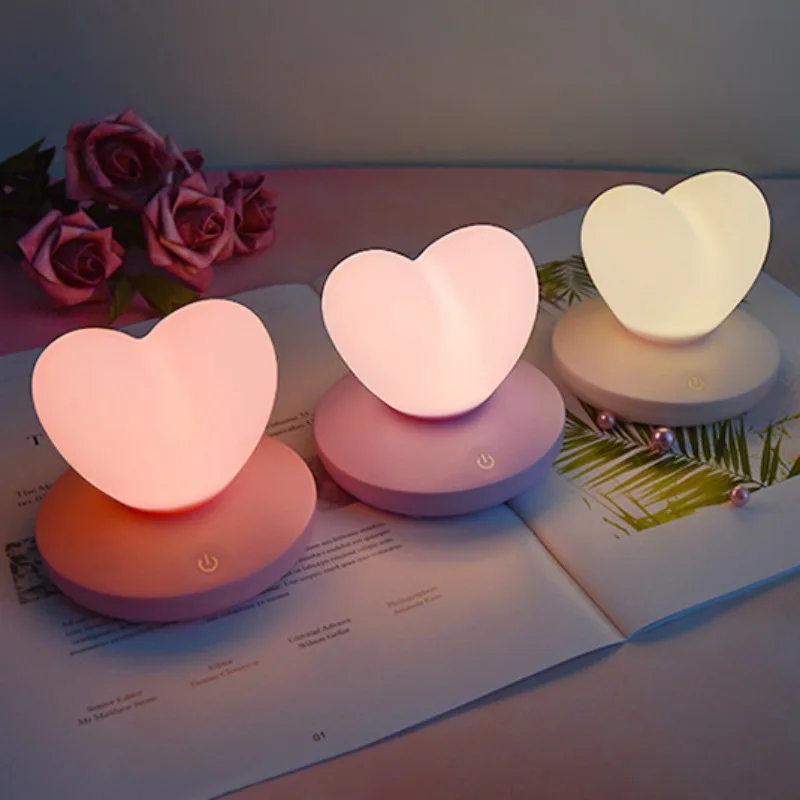 USB Перезаряжаемые романтическая любовь сердце светодиодный Ночной светильник сенсорный Управление настольная лампа на День святого Валентина Юбилей подарок Декор для дома