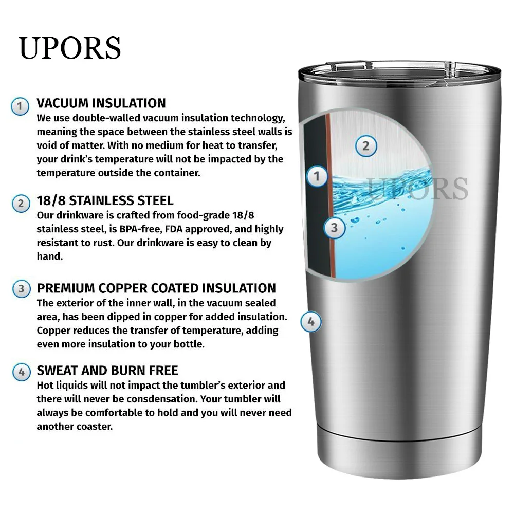 UPORS Tumbler 20 30 OZ кружка для путешествий из нержавеющей стали двойная настенная чашка