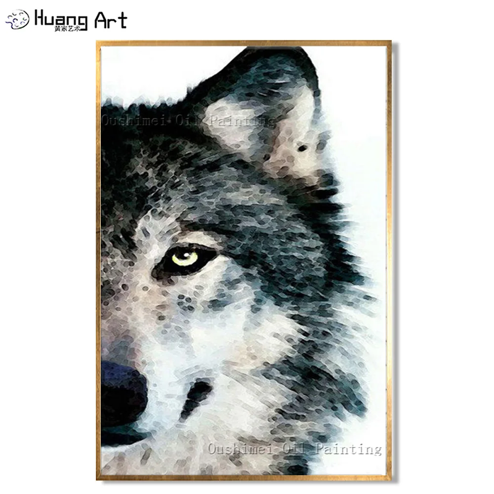 

Artist Directly Supply High Quality Hand-painted Gray Wolf Oil Painting On Canvas Modern Abstract Wolf Head Canvas Painting
