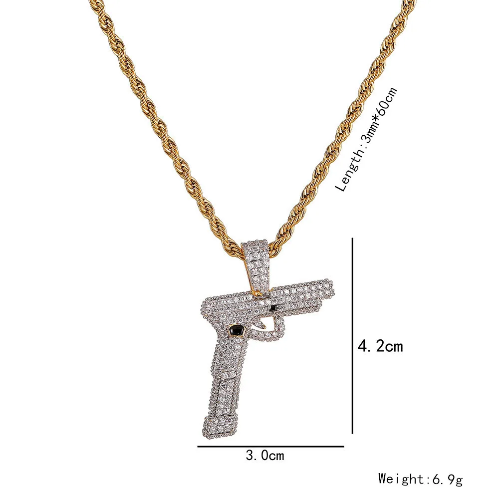 Хип хоп микро проложили AAA кубического циркония Bling Ice Out автоматические пистолетные кулоны с оружием ожерелья для мужчин рэппер ювелирные изделия золотого цвета