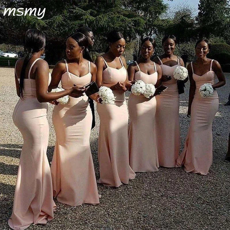 

South African Backless Bridesmaid Dresses For Summer Weddings Mermaid Spaghetti Straps Maid of Honor Gowns Cheap Plus Size