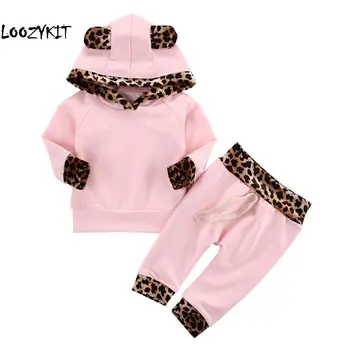 

Loozykit Infant Toddlerm Newborn Baby Girl Clothes Leopard Side Pink Coat Hoodie Top Sweatshirt Pants Leggings Outfits Sets