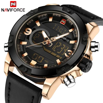 

Naviforce Luxury Men Sport Watches Men'S Leather Digital Army Military Watch Man Quartz Waterproof Relogio Masculino