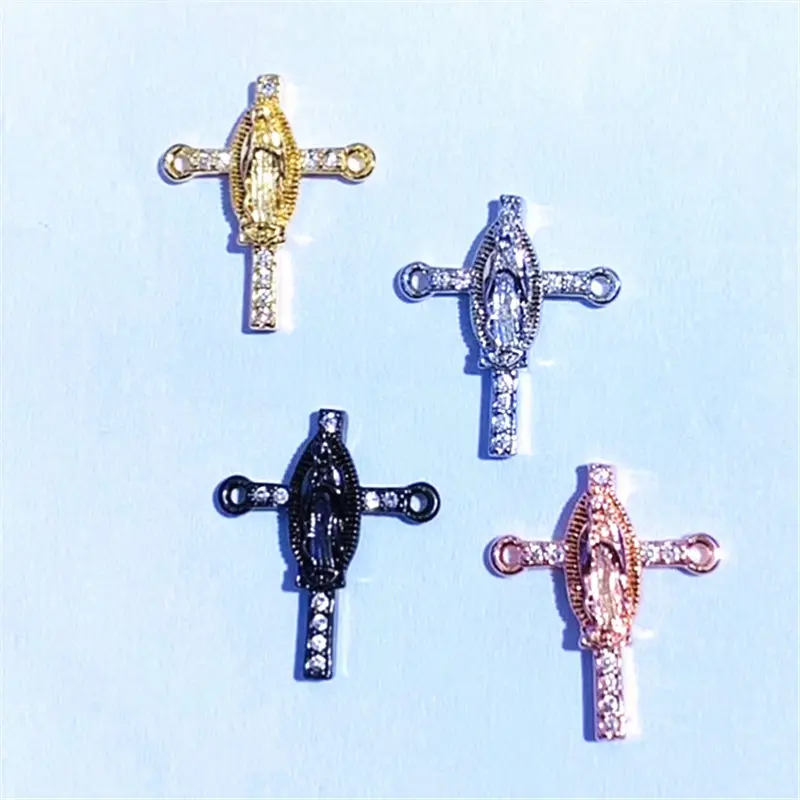 10pcs/lot High Quality Pave Cubic Zirconia Jesus Cross Connector Charm