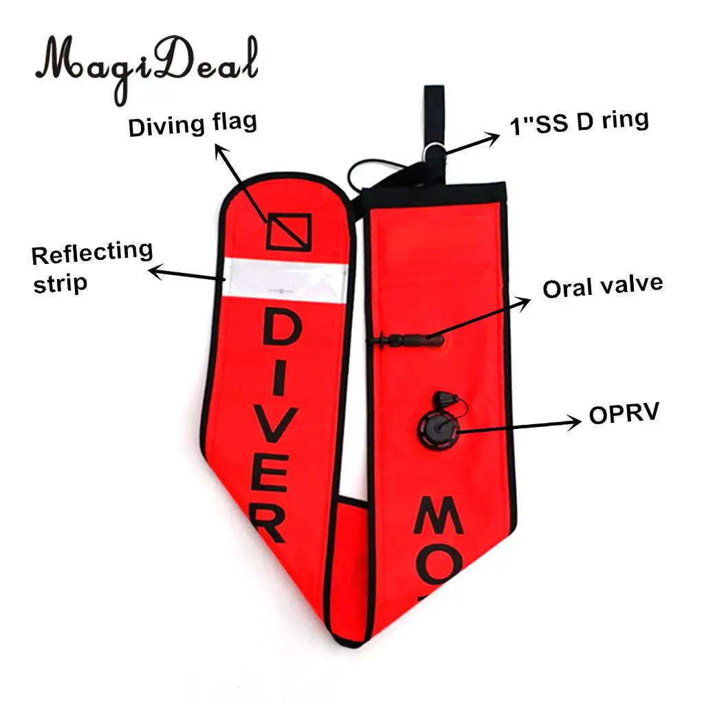 MagiDeal 4ft Reflective Inflatable Safety Sausage (SMB Surface Marker Buoy) Diver Below Signal Tube for Underwater Scuba Diving
