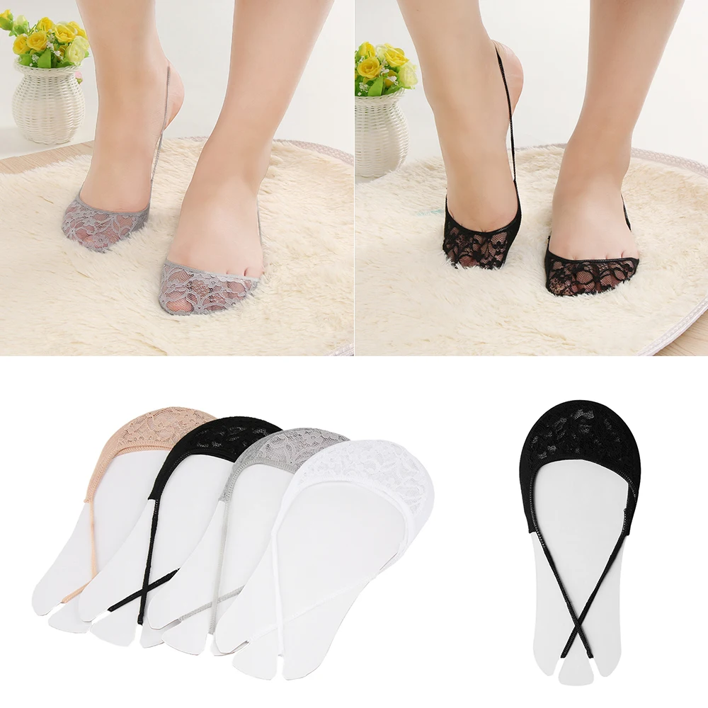 Women Lace Toe Ankle Antiskid Invisible Liner No Show Low Cut Elastic Boat Socks