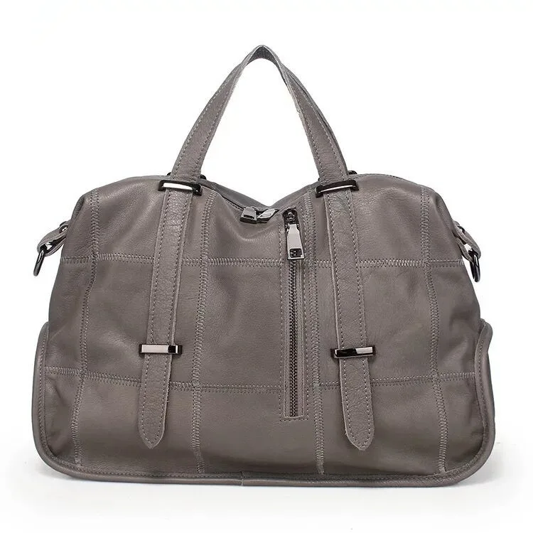 Известный бренд, сумки женские из натуральной кожи, клетчатая сумка, серая женская сумка на плечо, повседневные дорожные дизайнерские сумки высокого качества - Цвет: Серый