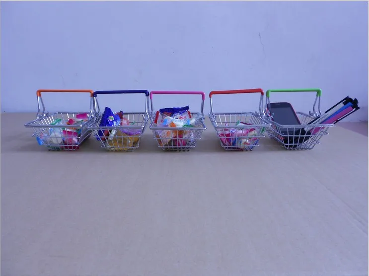 

Free Shipping 1PCS Sample Mini Small Metal Supermarket Shopping Basket,Desktop Trolley Cart,Pocket Storage Mobile Gift Promotion